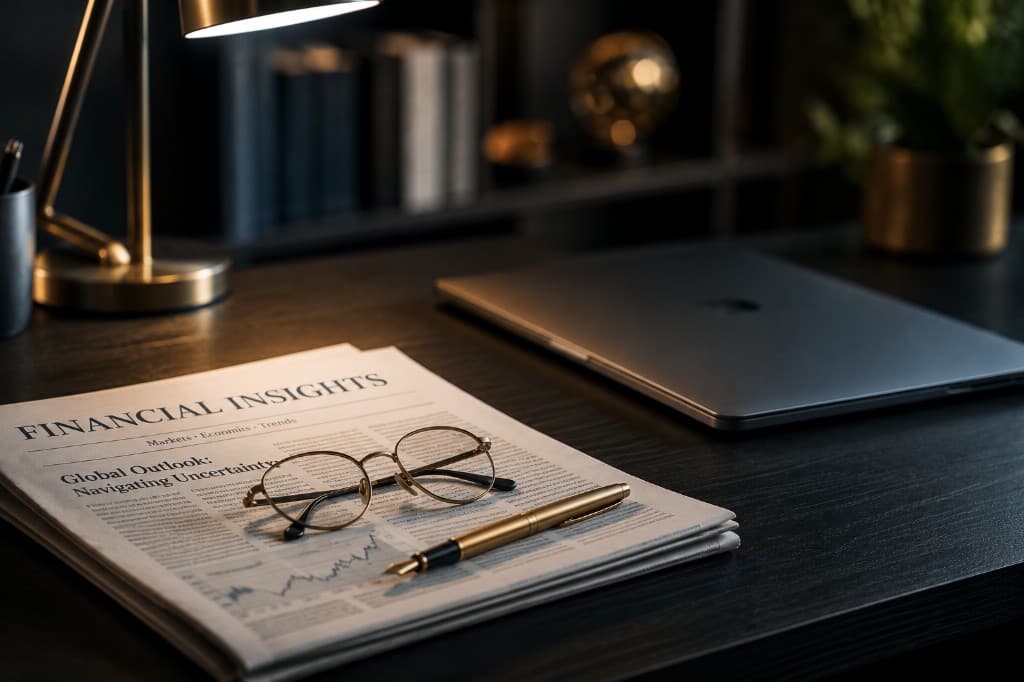 Noviny Financial Insights na pracovnom stole